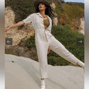 Mate the Label Linen Short Sleeve Jumpsuit Natural XS NWT Summer Minimalist Chic